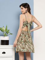 Thumbnail for InWeave Women's Dark Green Floral Back Tie Up Detail Dress - Distacart