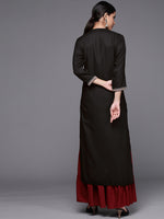 Thumbnail for Varanga Women Black & Off White Ethnic Motifs Embroidered Yoke Design Kurta - Distacart