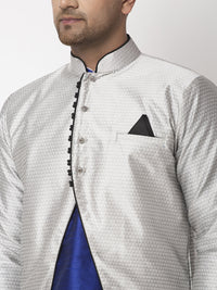 Thumbnail for Kalyum Men's Royal Blue Kurta With Pyjama & Grey Self Design Jacket - Distacart
