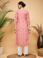 Thumbnail for InWeave Women's Dusty Pink Paisley Patch Straight Kurta - Distacart