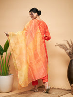 Thumbnail for InWeave Women's Orange S Print Alia Cut Gota Work Kurta Set W Mustard Le Du - Distacart