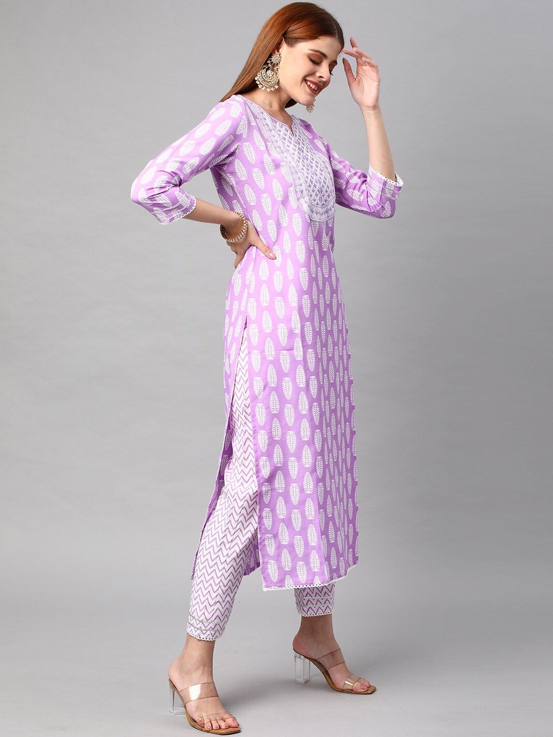 Kalini Women Purple Floral Printed Kurta with Trousers & With Dupatta - Distacart