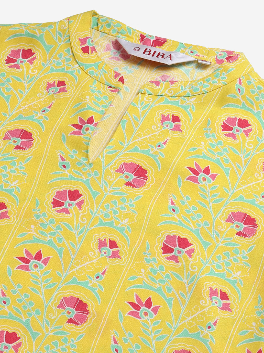 Biba Women Yellow & Pink Printed Kurta with Trousers - Distacart