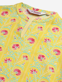 Thumbnail for Biba Women Yellow & Pink Printed Kurta with Trousers - Distacart