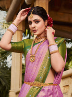 Thumbnail for Saree Mall Ethnic Motifs Woven Design Zari Silk Blend Kanjeevaram Sarees - Distacart