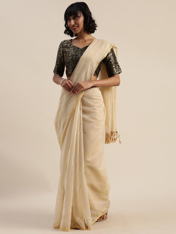 Kalini Beige Silk Cotton Saree - Distacart