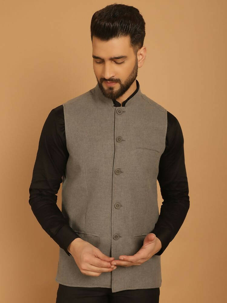 Even Apparels Nehru Jacket With Welt Pockets - Grey - Distacart