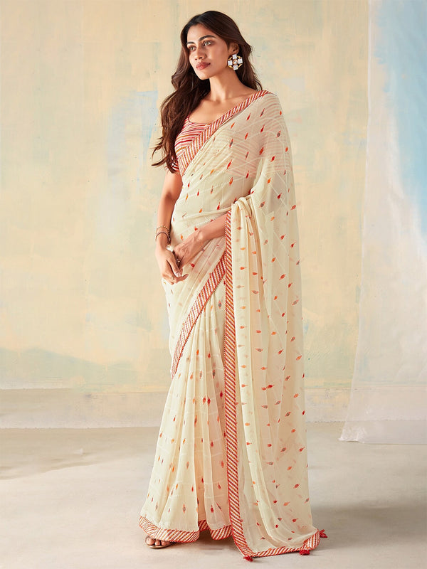 Saree Mall Geometric Printed Gotta Patti Pure Georgette Sarees - Distacart