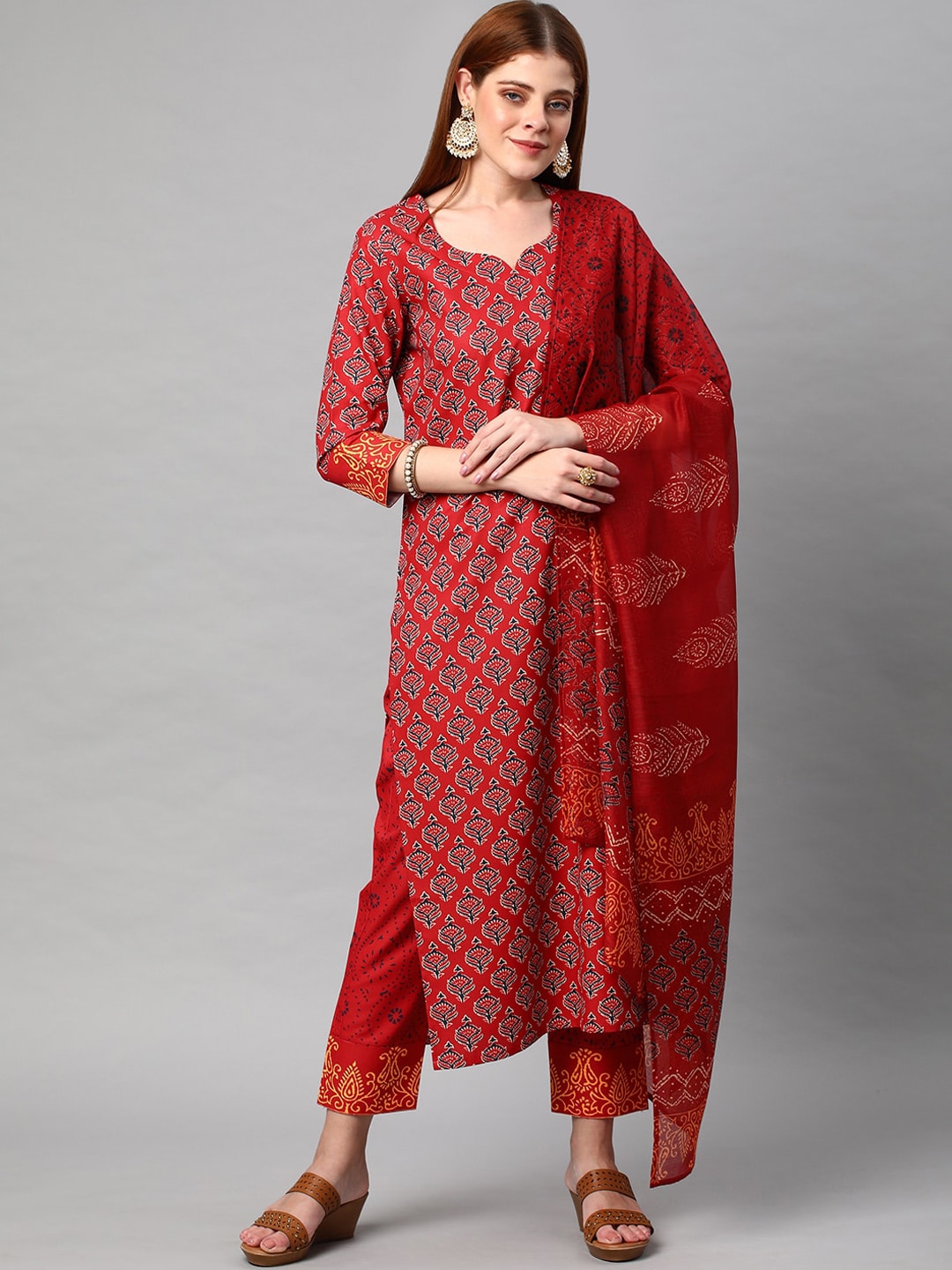 Kalini Women Floral Printed Kurta With Trousers & Dupatta - Distacart