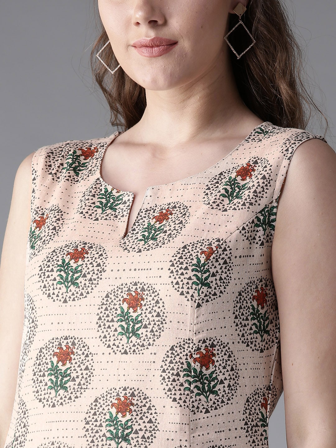 HERE&NOW Women Beige & Grey Printed Kurta with Palazzos - Distacart