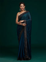 Thumbnail for Koskii Women Blue & Silver-Toned Striped Sequined Saree - Distacart