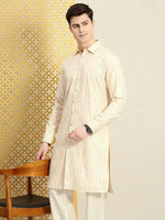 Thumbnail for House of Pataudi Men Jashn Embroidered Sequinned Pure Cotton Kurta with Trousers - Distacart