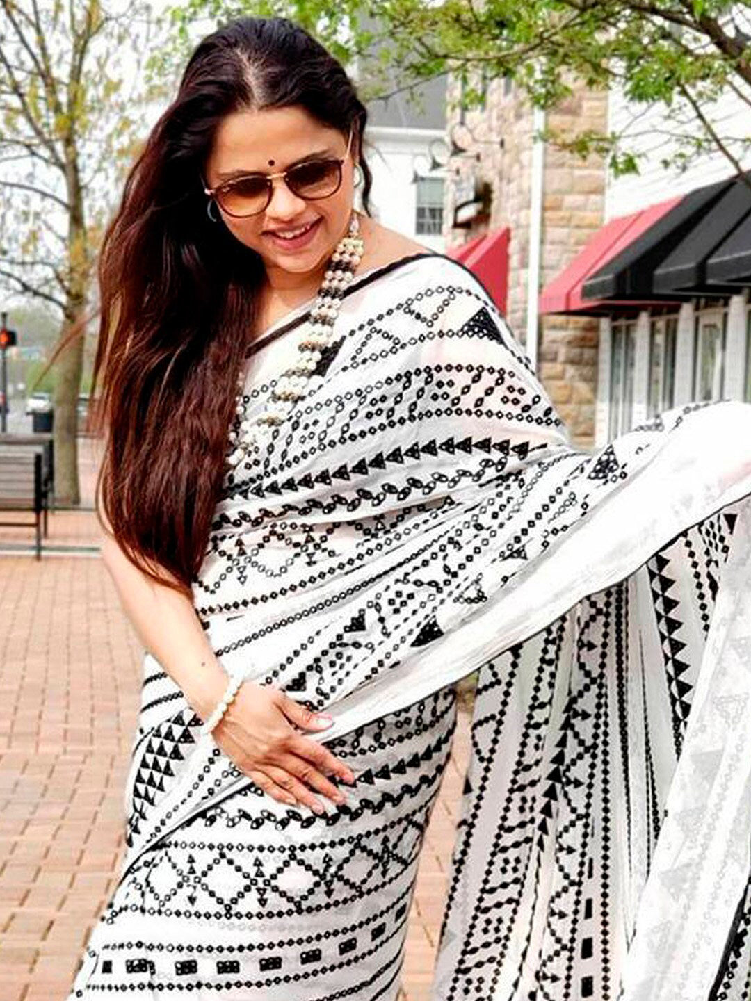 Kalini Geometric Printed Pure Cotton Bagru Saree - Distacart