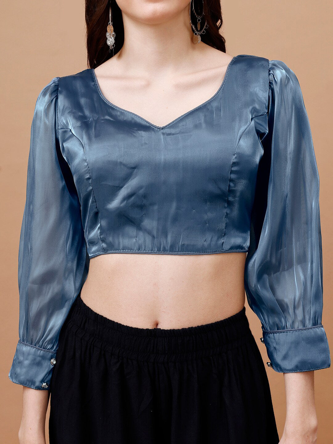 Tikhi Imli Organza Three-Quarter Sleeves Saree Blouse - Distacart