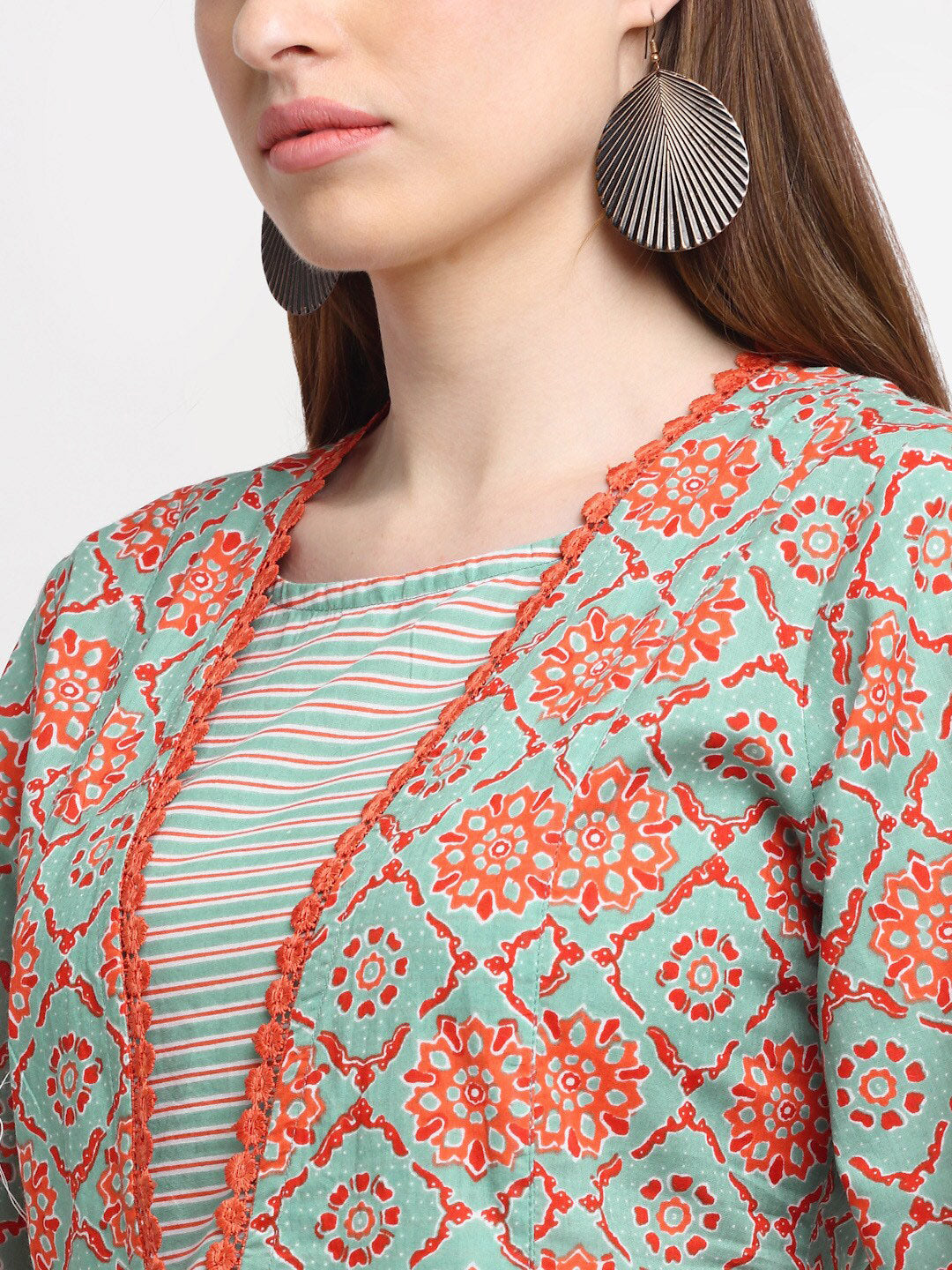 Kalini Women Red & Green Ethnic Motifs Printed Cotton A-line Kurta - Distacart