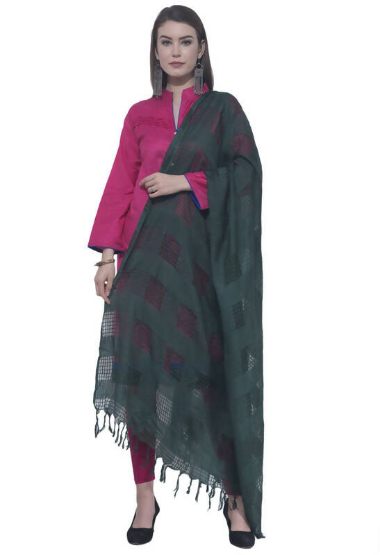 Mominos Fashion Moeza Bottle Green Window Cotton Dupatta - Distacart