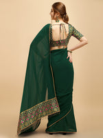 Thumbnail for Sangria Green Woven Design Saree - Distacart
