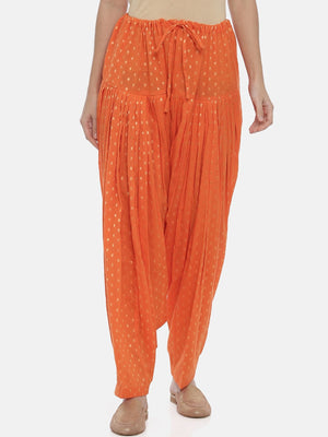 Souchii Orange Woven Design Loose-Fit Patiala - Distacart