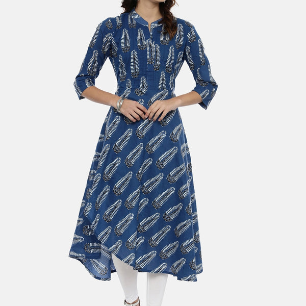 Souchii Navy Blue Printed A-Line Kurta - Distacart