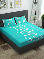Thumbnail for Story@home Sea Green & White Floral 152 TC Cotton 1 Queen Bedsheet with 2 Pillow Covers - Distacart