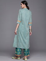 Thumbnail for Biba Women Teal Green & Off-White Printed Pure Cotton Kurta with Palazzos - Distacart