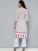 Thumbnail for HERE&NOW Women White & Green Floral Printed Angrakha Kurta with Trousers - Distacart