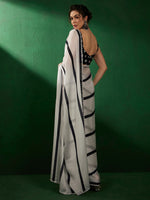 Thumbnail for Sangria Striped Woven Design Beads and Stones Saree - Distacart