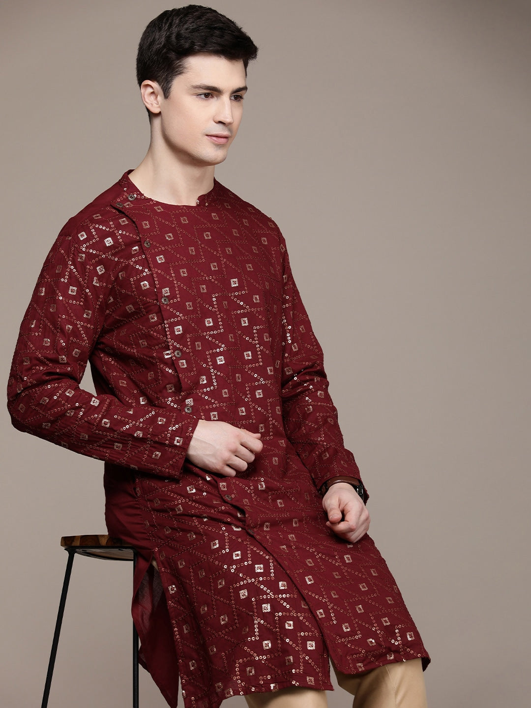 House of Pataudi Ethnic Motifs Embroidered Pure Cotton Sequinned Jashn Kurta - Distacart