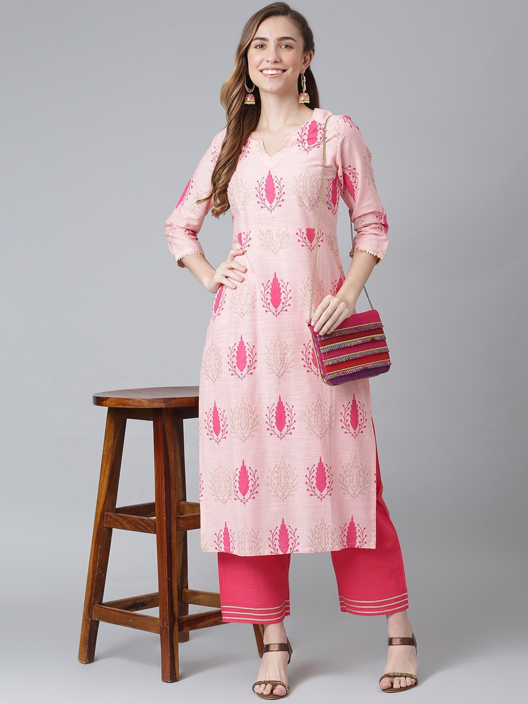 Khushal K Ethnic Motifs Printed Pure Cotton Kurta with Palazzos - Distacart