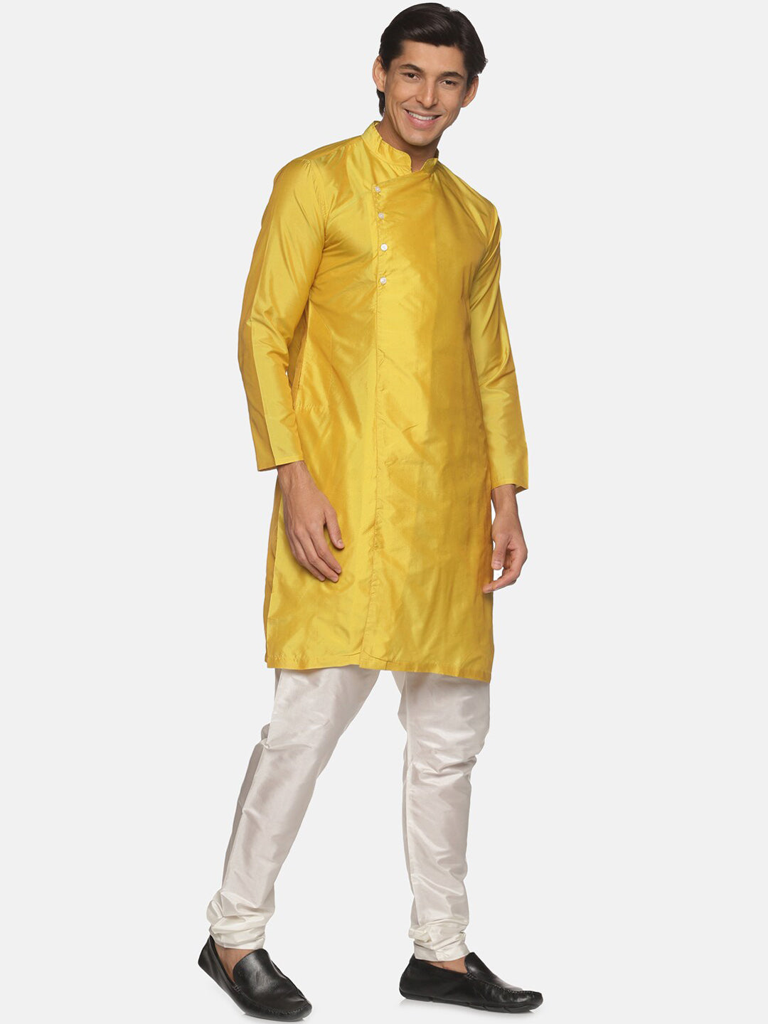 Sethukrishna Men Yellow Angrakha Kurta with Pyjamas - Distacart