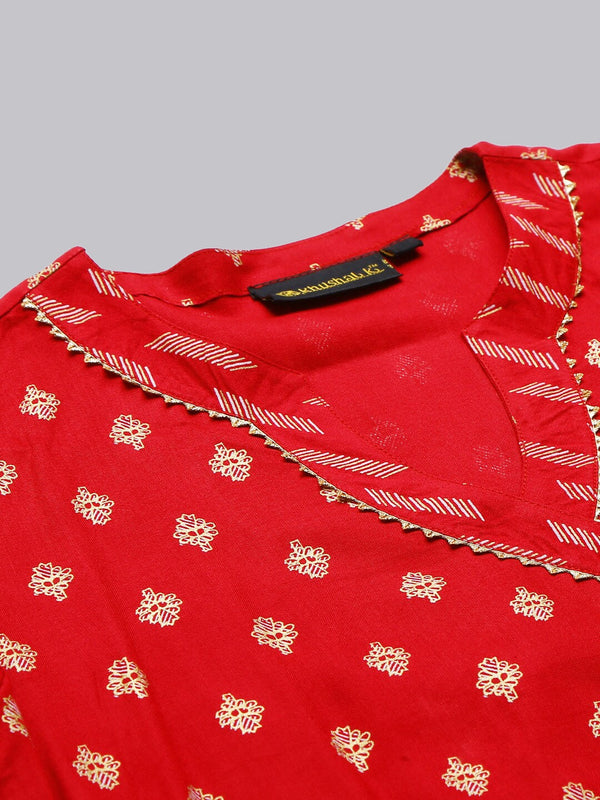 Khushal K Ethnic Motifs Printed Gotta Patti Angrakha Kurta with Trousers & Dupatta - Distacart
