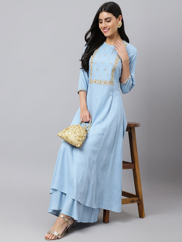 Khushal K Ethnic Motifs Yoke Design Zari Sequined Anarkali Kurta with Palazzos - Distacart