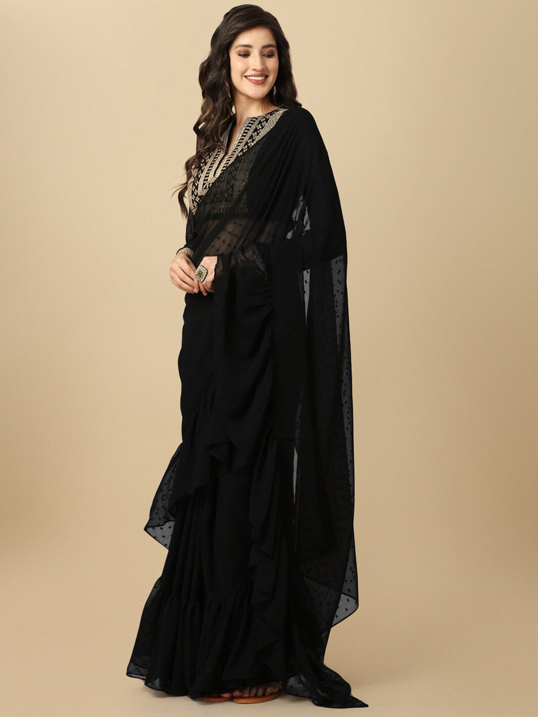 Sangria Black Geometric Woven Design Saree - Distacart