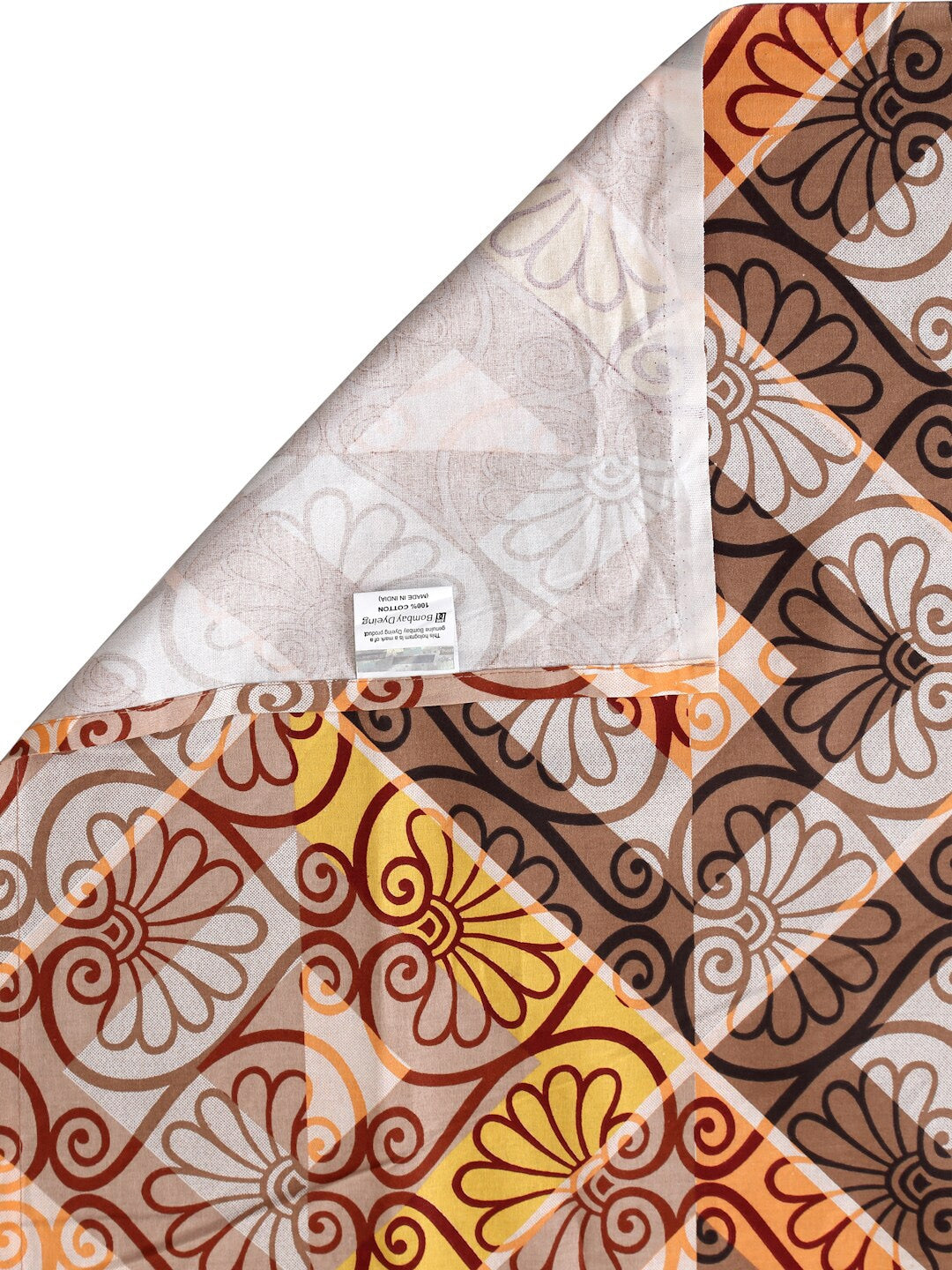 BOMBAY DYEING Epigram Brown & Yellow Ethnic Cotton 120 TC Queen Bedsheet & Pillow Covers - Distacart