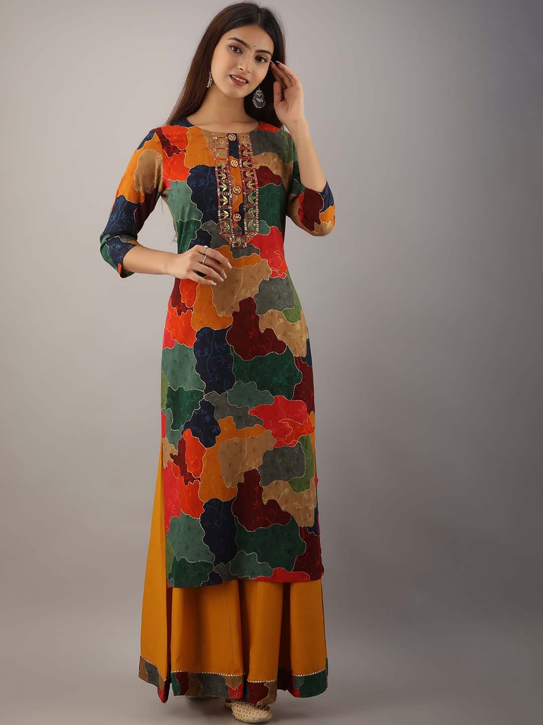 Kalini Women Mustard Yellow Printed Kurta with Palazzos - Distacart