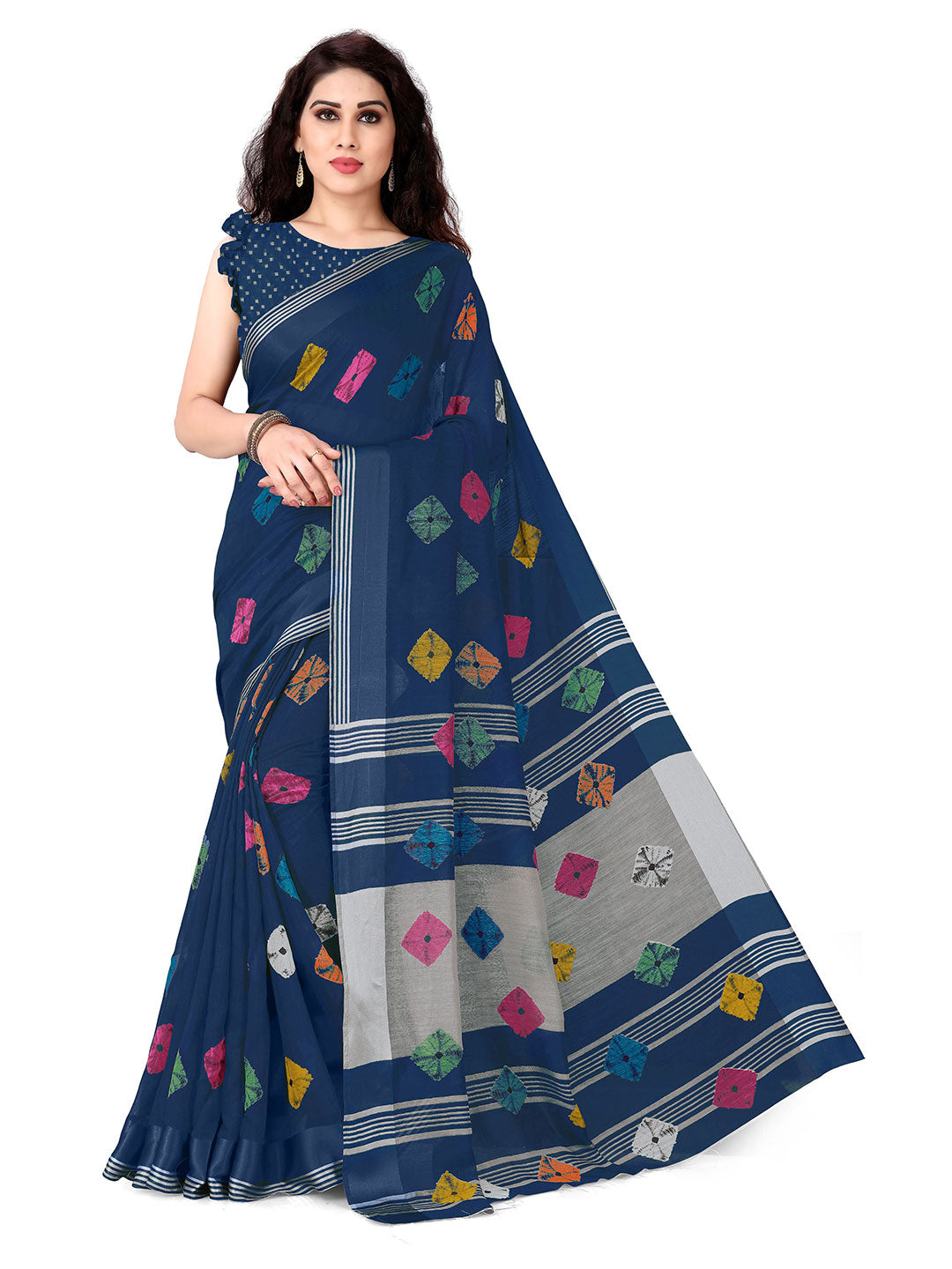 Kalini Navy Blue & Pink Bandhani Saree - Distacart