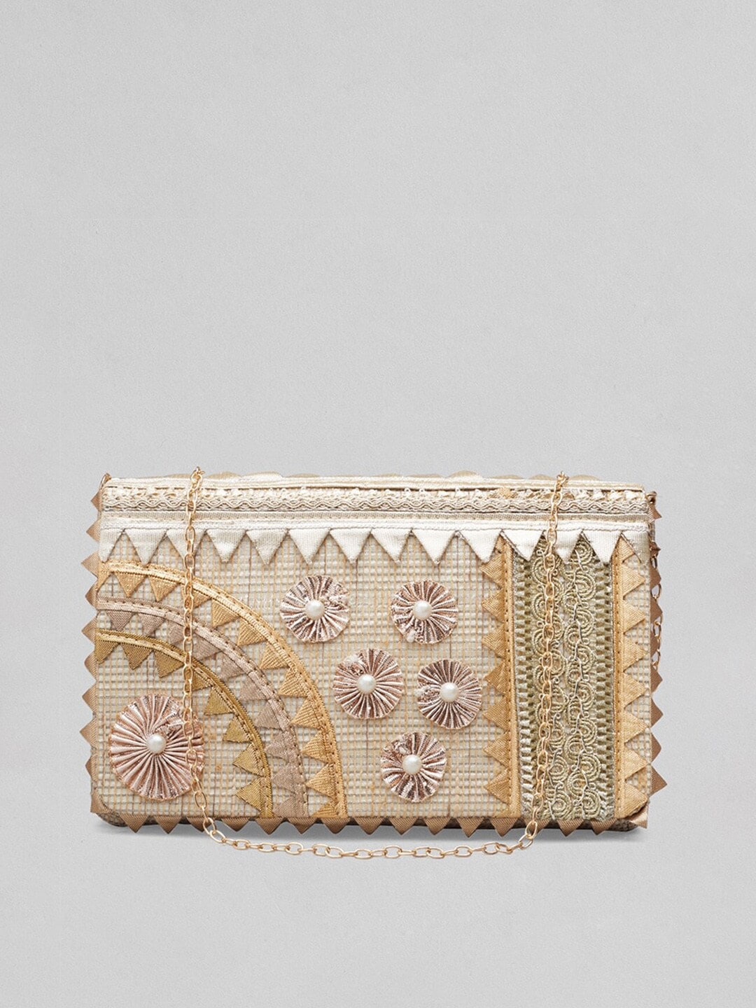 Rubans Women Gold-Toned & White Embellished Box Clutch - Distacart