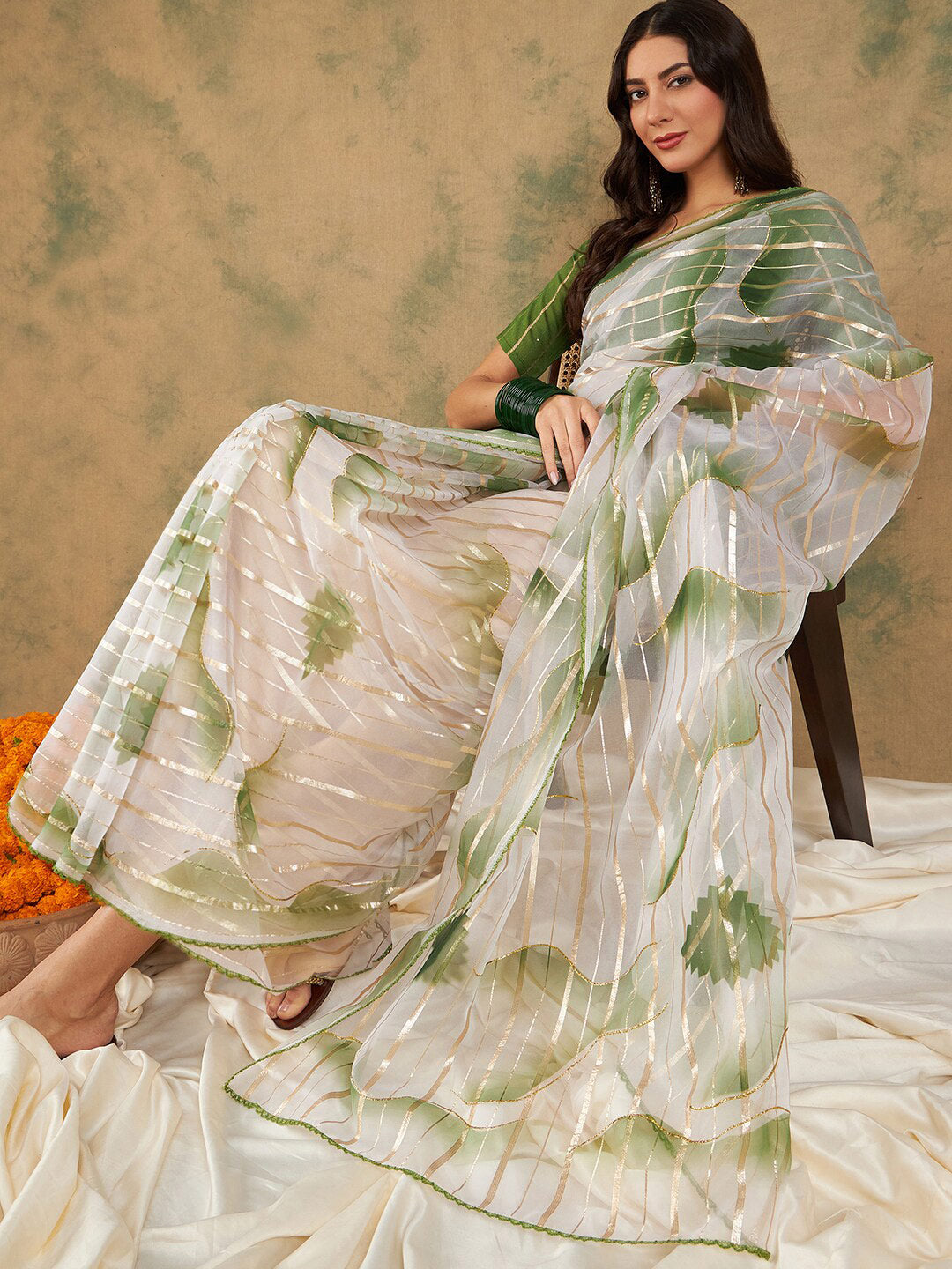 Sangria Woven Design Organza Sarees - Distacart