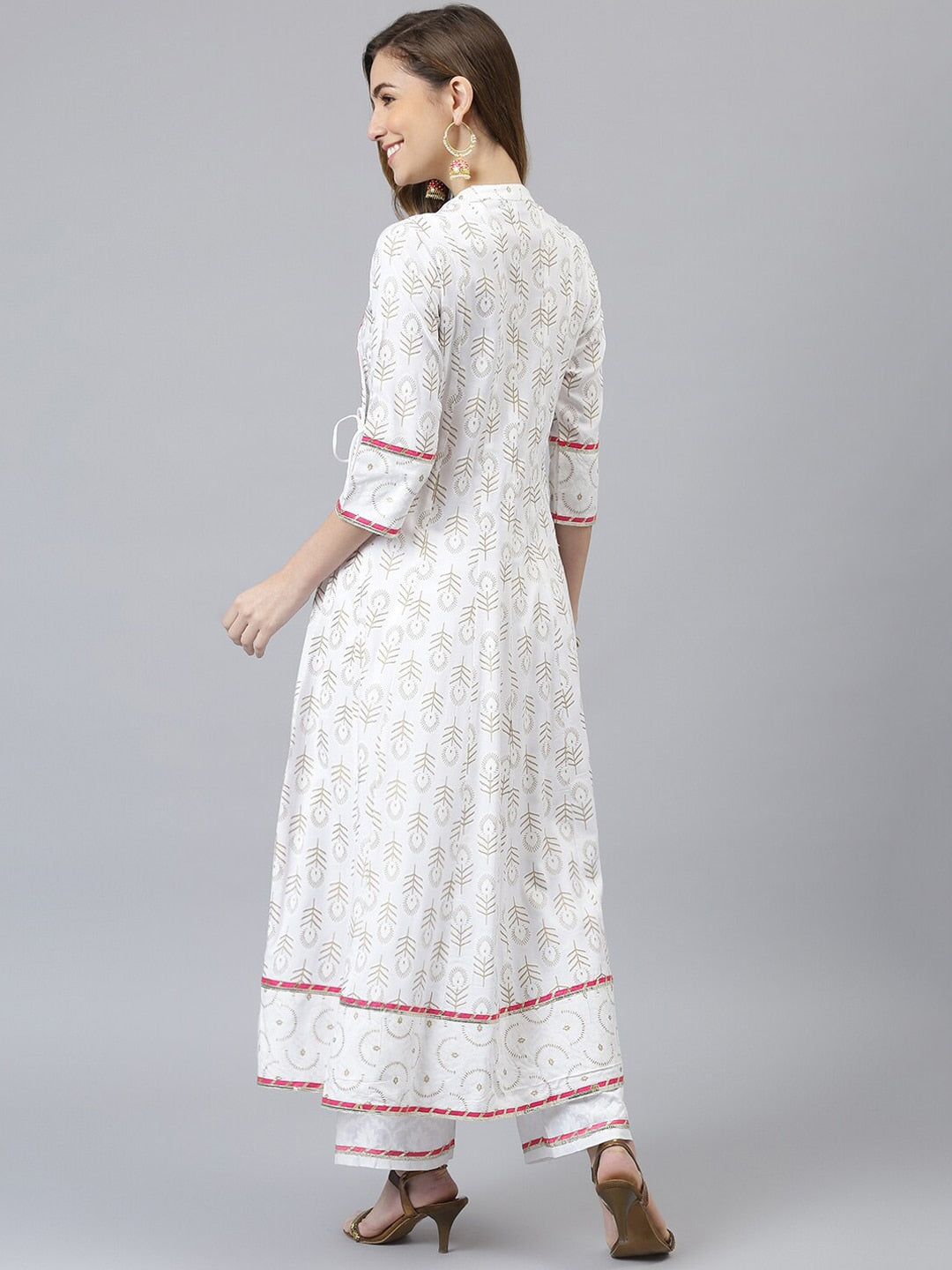 Khushal K Women White Printed Empire Design Anarkali Kurta - Distacart