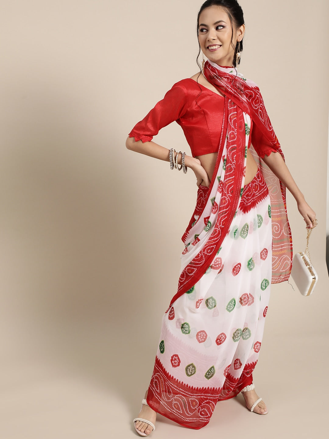 Saree Mall Geometric Poly Chiffon Saree with Printed border - Distacart