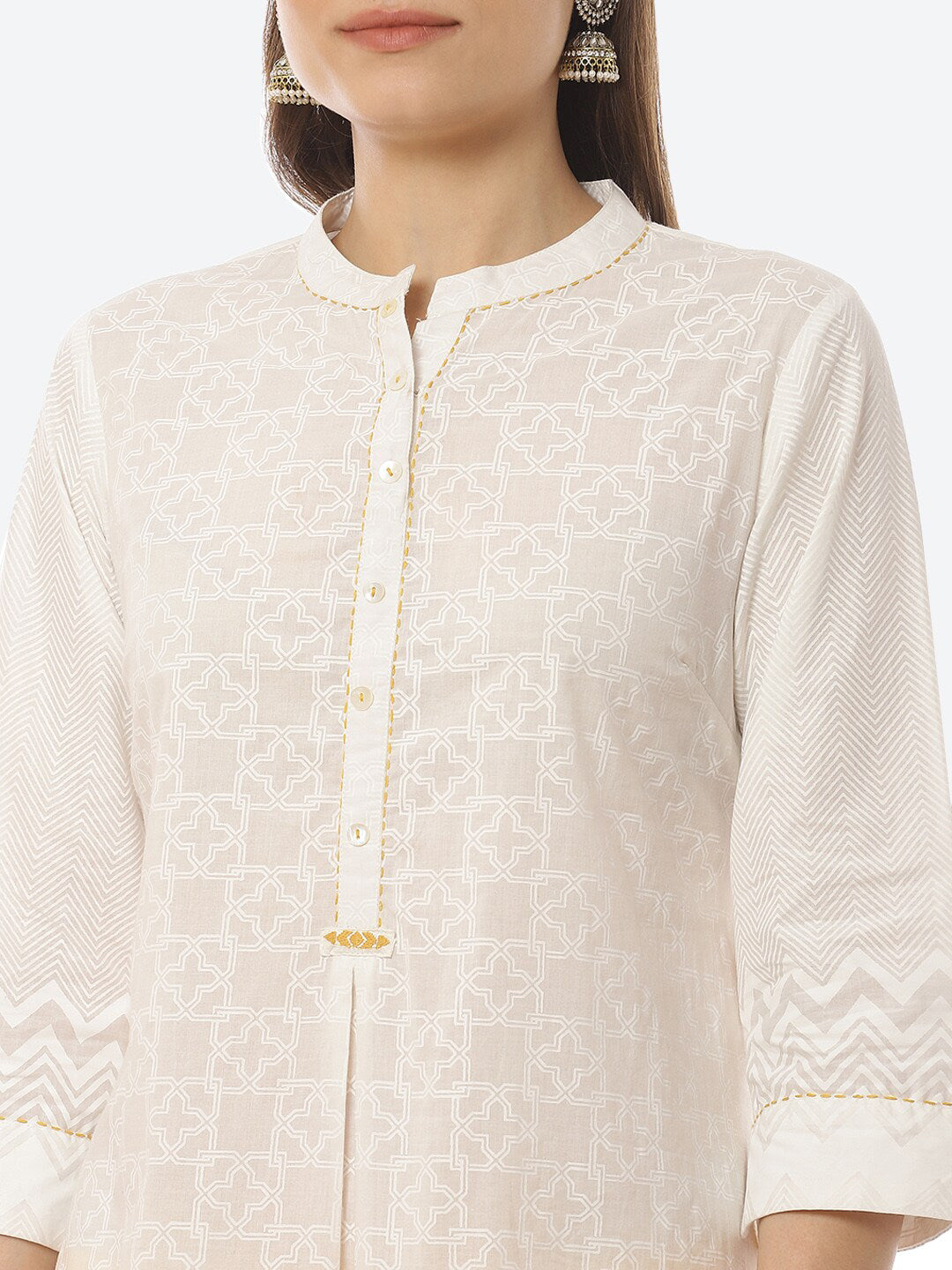 Biba Women Off White Printed Pure Cotton Kurta with Palazzos - Distacart