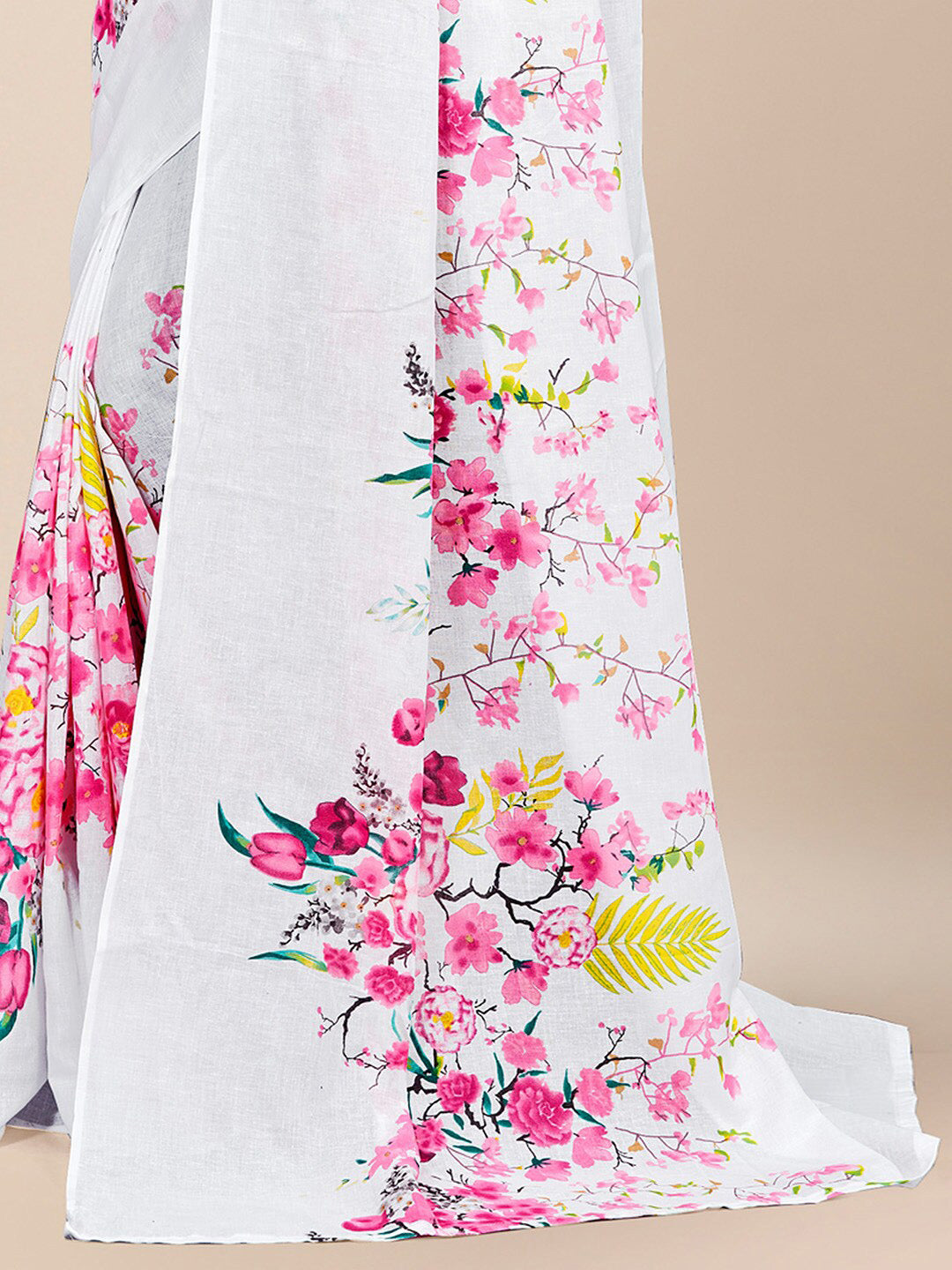 Kalini Floral Printed Pure Cotton Block Print Saree - Distacart