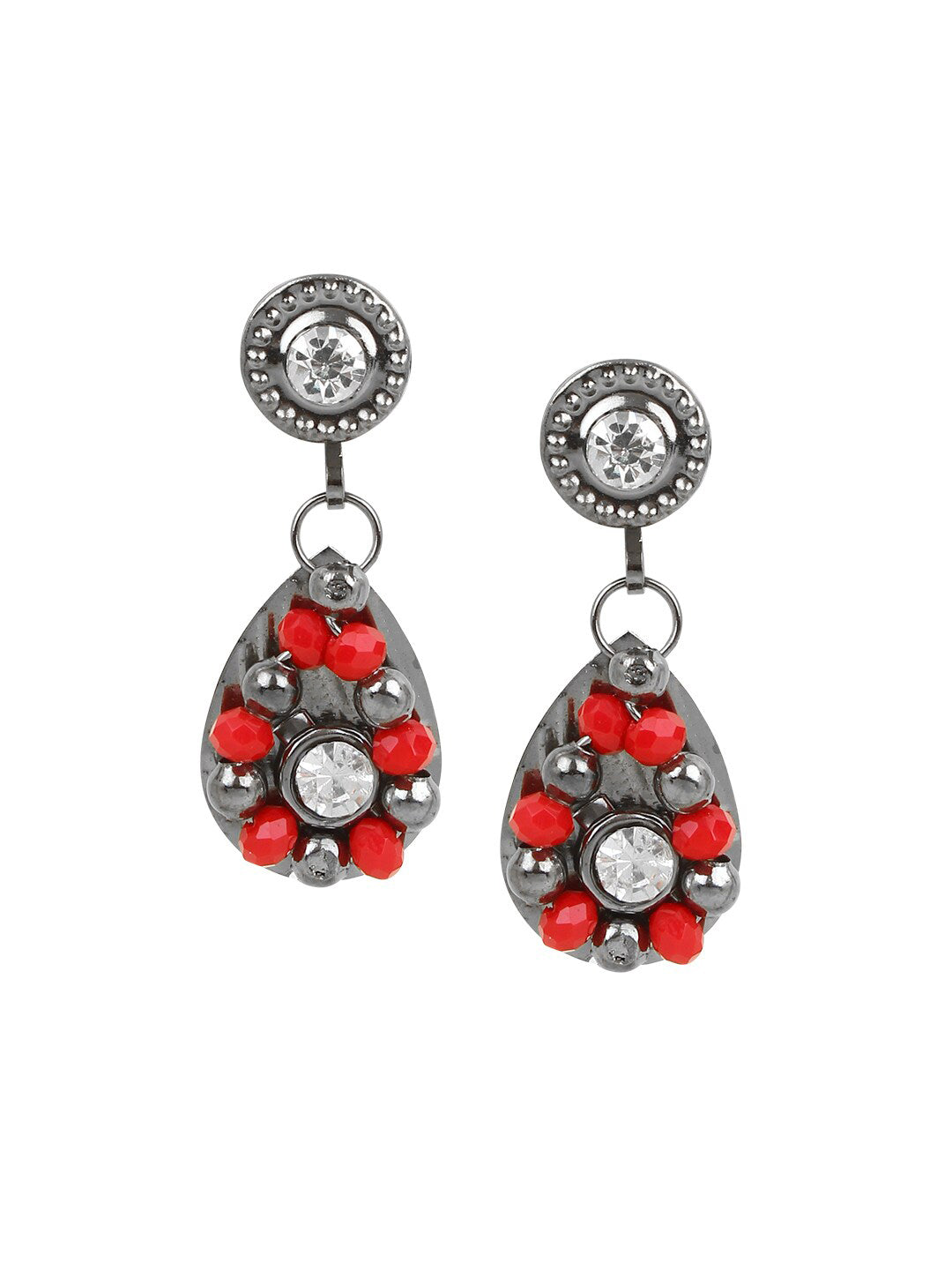 Cardinal Women Oxidised Silver-Plated Red Stone Studded & Beaded Jewellery Set - Distacart