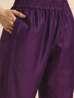 Thumbnail for Sangria Women Purple Ethnic Motifs Embroidered Kurta with Trousers - Distacart