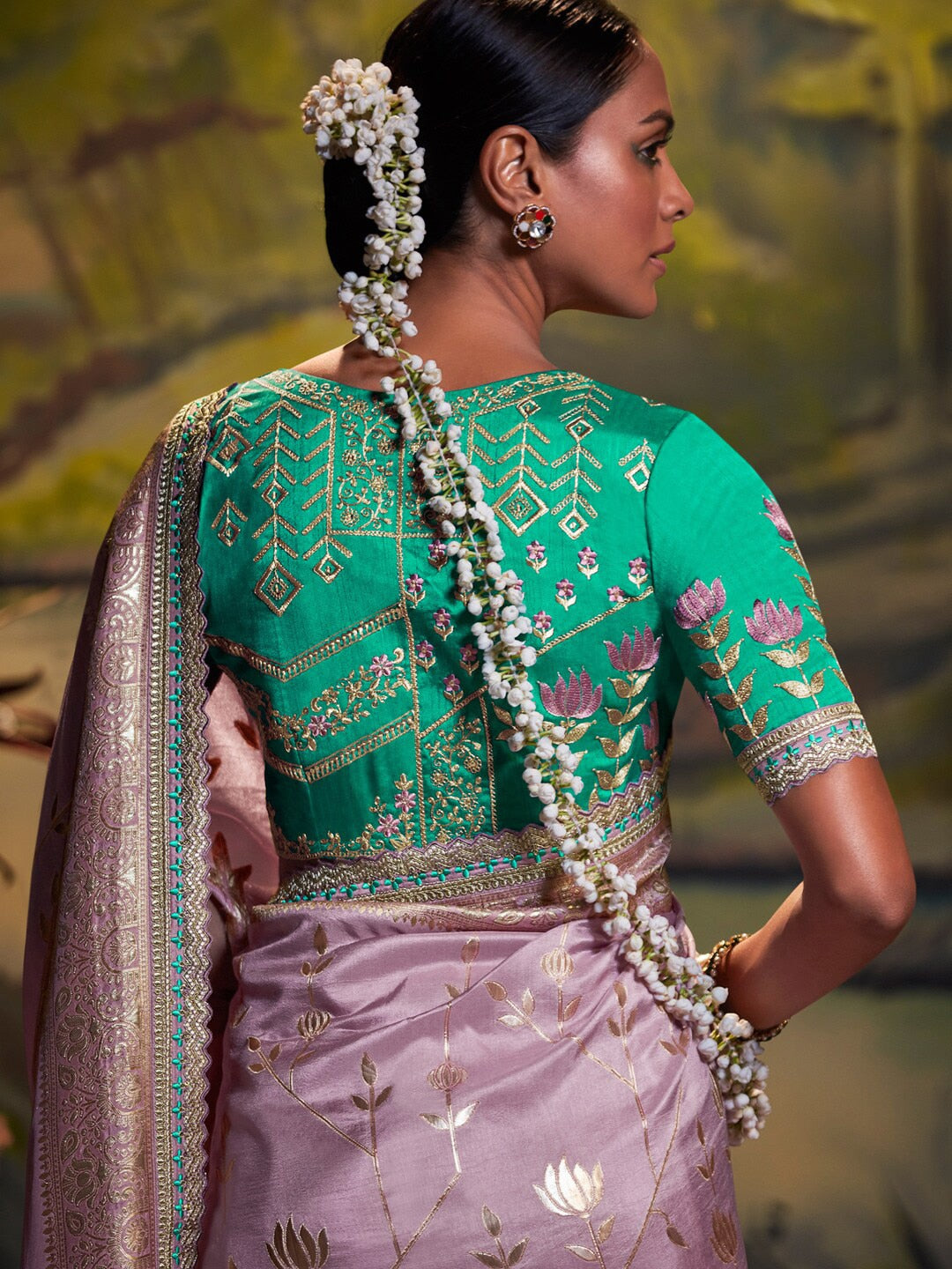 Mitera Lavender & Blue Ethnic Motifs Woven Design Zari Silk Blend Banarasi Saree - Distacart