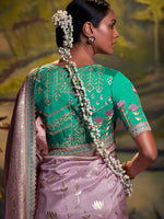 Thumbnail for Mitera Lavender & Blue Ethnic Motifs Woven Design Zari Silk Blend Banarasi Saree - Distacart