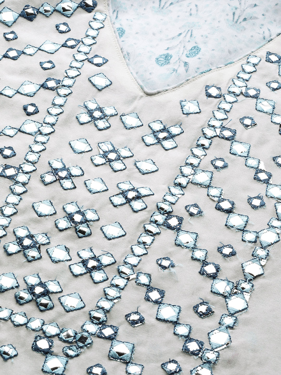 Biba Women Off-White & Blue Yoke Design Kurta with Trousers & Dupatta - Distacart