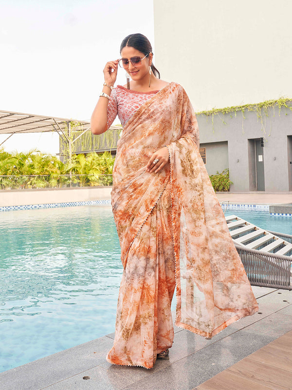 Tikhi Imli Tie and Dye Chiffon Saree - Distacart
