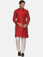 Thumbnail for Sethukrishna Men Maroon Angrakha Kurta with Pyjamas - Distacart