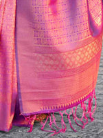 Thumbnail for Mitera Burgundy & Golden Ethnic Motifs Zari Silk Blend Kanjeevaram Saree - Distacart